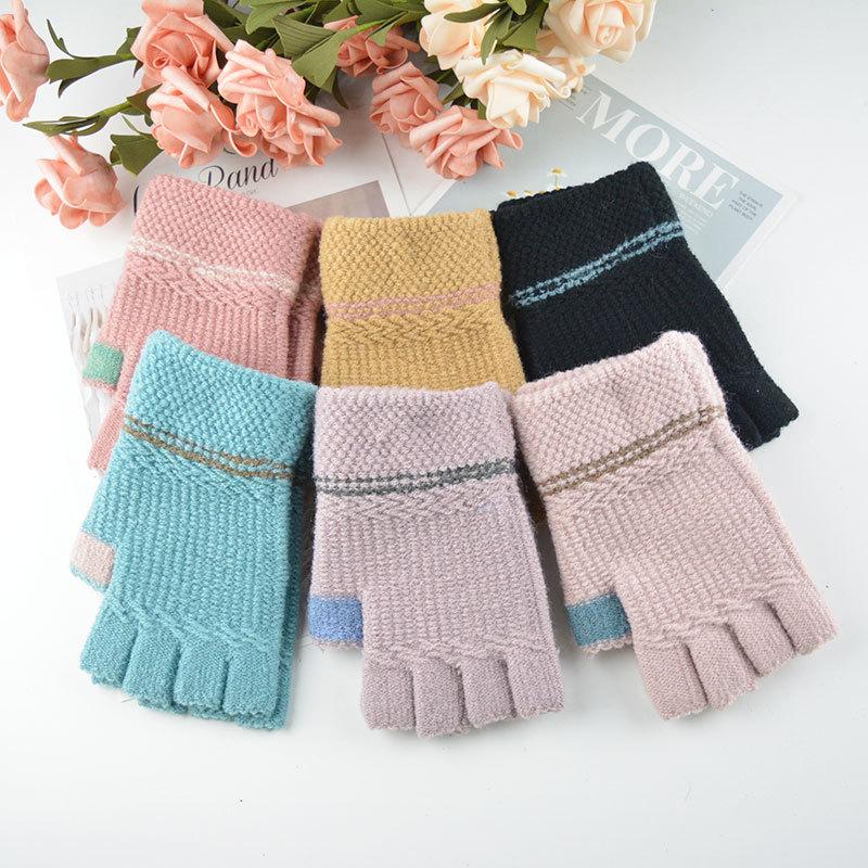 New Couple Half-finger Gloves Winter Leaking Finger Writing Typing Knitted Thermal Gloves Outdoor Cycling Gloves