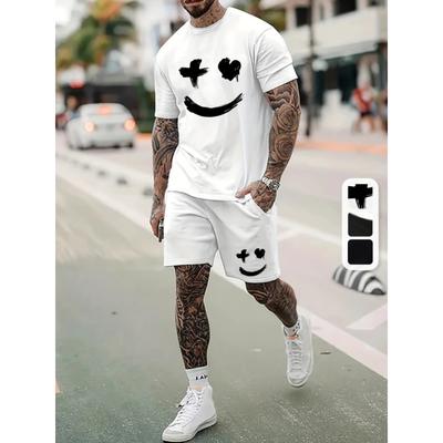 Men's Summer Short Sleeve Set Hip Hop Cartoon Bear Print Short Sleeve Top Shorts Casual Two-piece Outdoor Urban Street Fashion