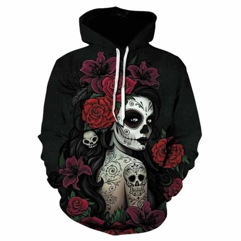 Autumn Skull Halloween Digital Printed Sweatshirt Fashion Thin Men's Pullover Hoodie