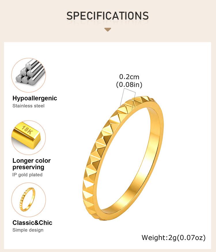 Stackable Wave Ring Thin Band, Golden Color Stainless Steel Waterproof Daily Wear Anti Tarnish Party Jewelry for Women