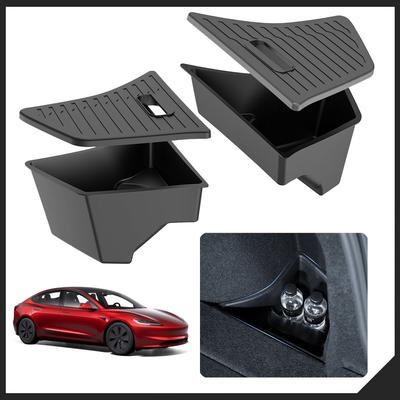 For 2026 2026 2026 Tesla Model 3 Rear Trunk Side Storage Box with Cover Tail Boot Organizer Partition Decoration Car Accessories