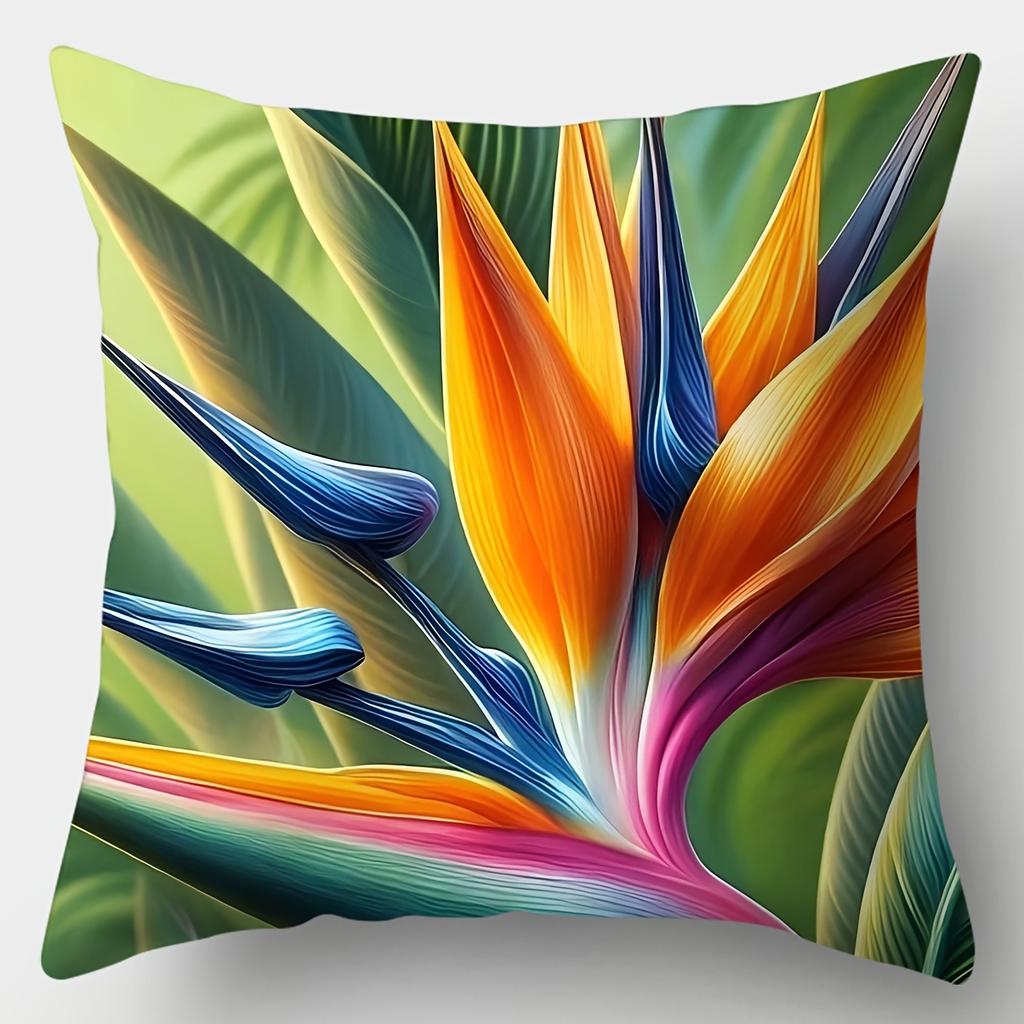 Set of 4 Cushion Covers with Tropical and Floral Print, 44.96X44.96 Cm, Single-Sided Design, Zipper Closure, Only L