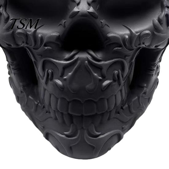 Artistic Resin Figurine Halloween Skull Makeup Brush Holder, Matte Black Gothic Skeleton Pen Organizer Spooky Home Decorations for Desk, Storage