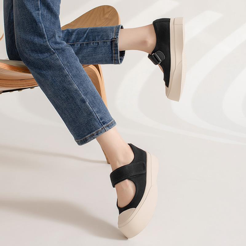 Augusteng platform canvas shoes women's summer 2025 new niche platform big head casual shoes muffin board shoes