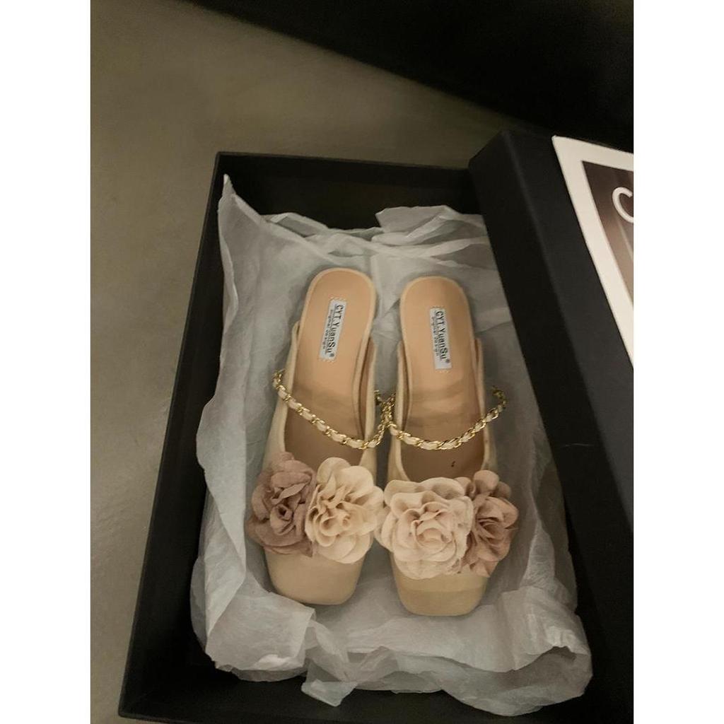 Flat Bottom New Chinese Style Flat Bottom Bag Head Half Support Shoes Women's Shoes Wear 2025 New Internet Celebrity Temperament Small Sandals