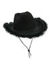 Fluffy Feather Trim Cowboy Hat For Adults Wide Brim Felt Hat With Chin Strap