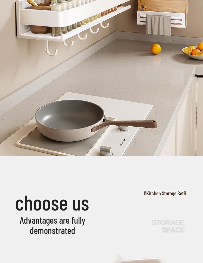 Wall-Mounted Punch-Free Kitchen Spice Rack & Shelf Organizer