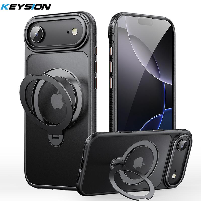 KEYSION 360° Rotating Magnetic Ring Stand Case for MagSafe for iPhone 17 17 Air Matte Transparent Shockproof Phone Back Cover