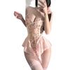 Sexy underwear suspender embroidered tight onesie pure desire tie slim gathering floral mesh strap set