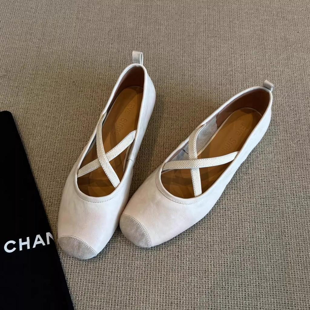 2025 Women's Flats Lightweight Comfortable Ballet Shoes Shallow Soft Bottom Cross Strap Retro Mary Jane Shoes