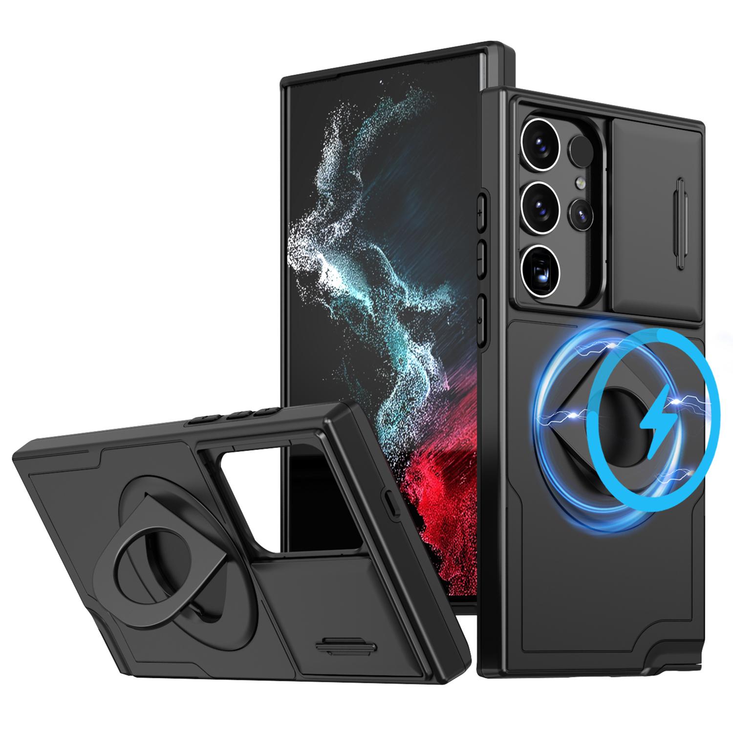 

Для Samsung Galaxy S23 Ultra Магнитный чехол для телефона Магнит N52+ПК+ТПУ Ударопрочная крышка-подставка Black