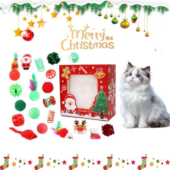 1 Set Christmas Cat Toys Interactive Teaser Wand Rattle Ball Feathered Plush Mice Cat Entertainment Toys for Indoor Cats Kittens Exercise Holiday Gift