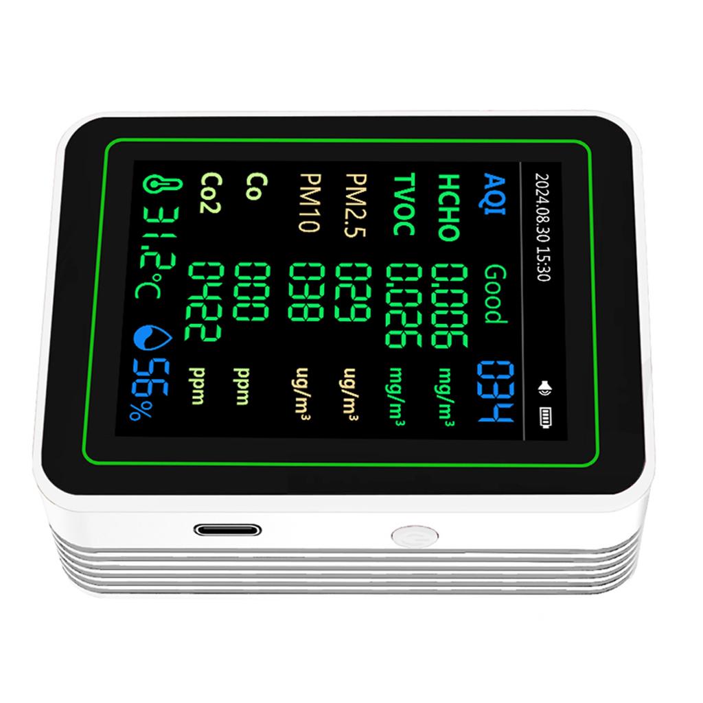 Air Quality Tester CO2 HCHO TVOC PM2.5 PM10 Temperature Humidity Sensor TFT Screen Air Quality Detector White