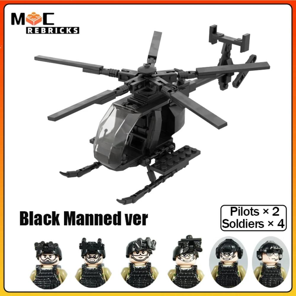 WW II Military Series New MH-6 Little Bird Helicopters With Soldies MOC Building Blocks Airplane Display Stand Bricks Toys Gifts