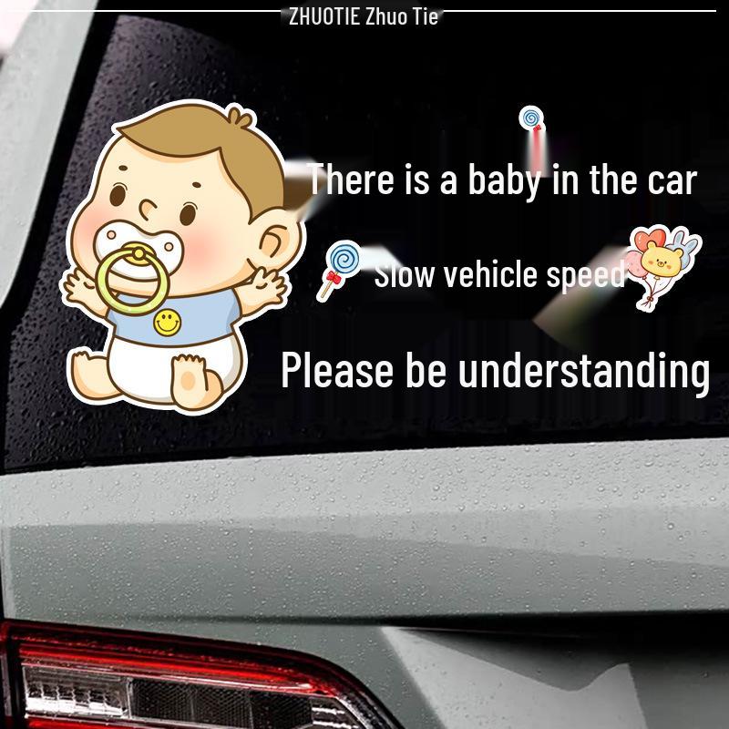 Baby On Board: Please Drive Slowly - Cartoon Waterproof Reflective Rear Window Sticker