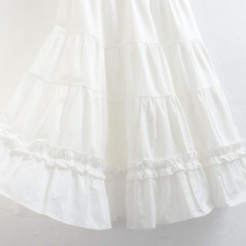 Women's Spring and Autumn White High-Waisted A-Line Umbrella Skirt Long Skirt Autumn Tiered Cake Skirt