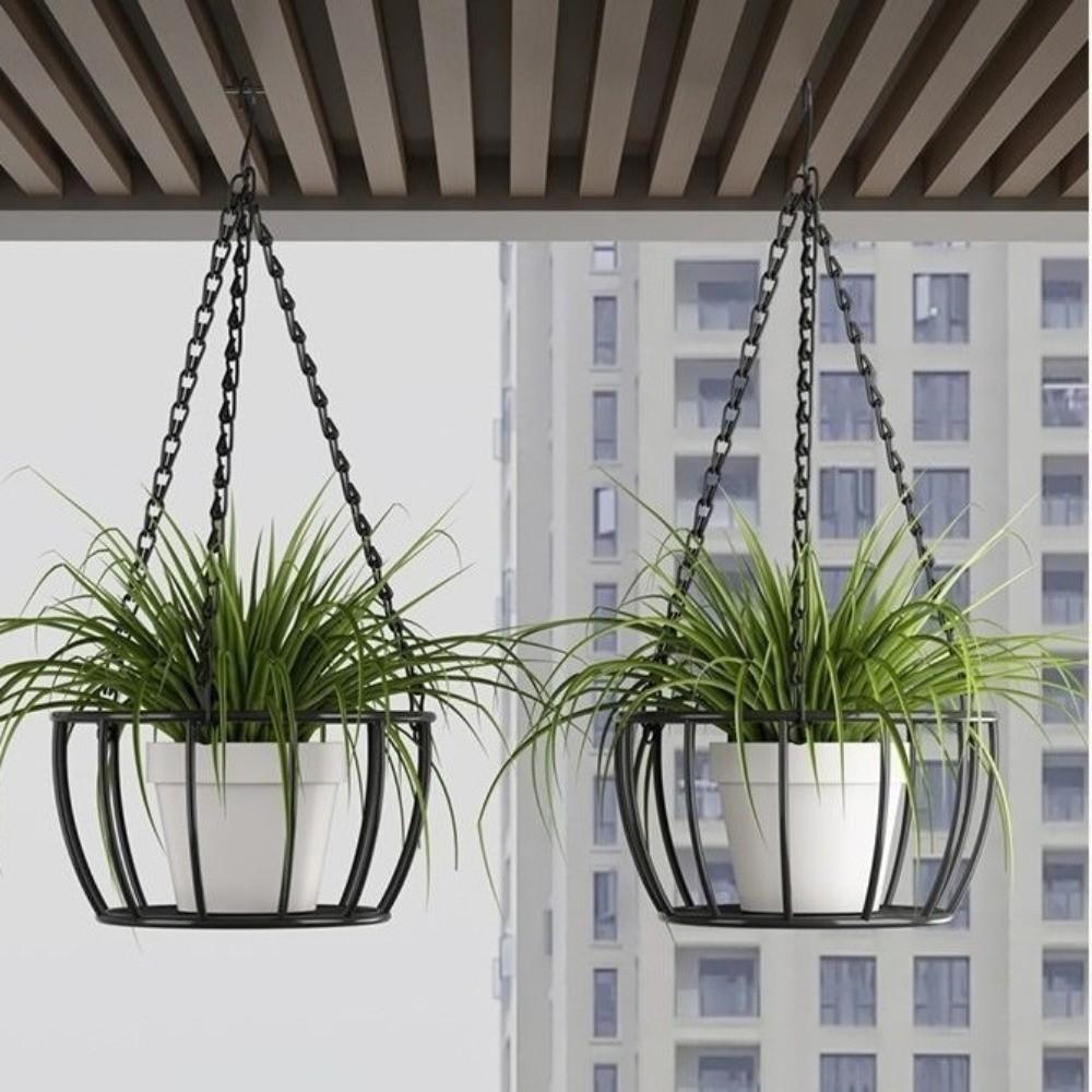 Iron Hanging Planter Hanger Round Plant Hanger Pot Tray Rope Hanger Flower Pot  Balcony