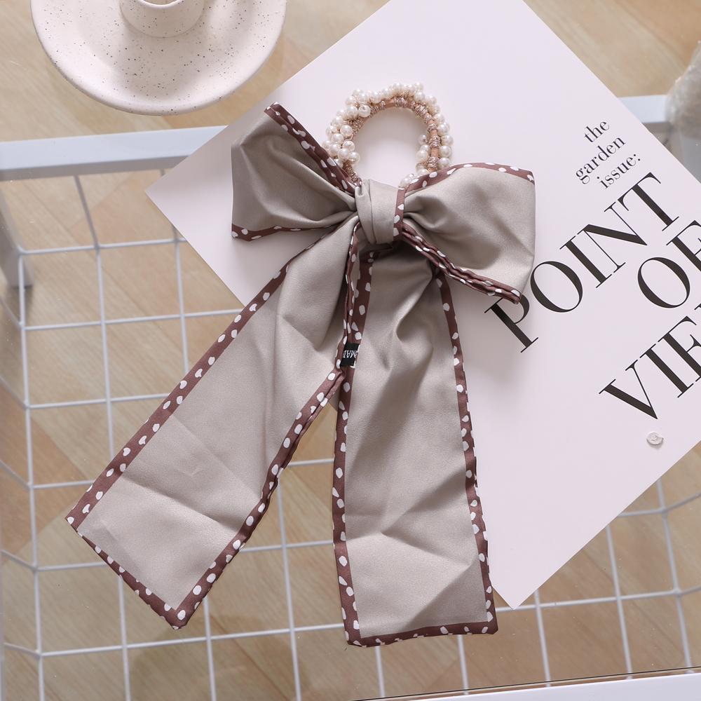 Pearl Hair Band Hair Tie Chiffon Fashion Ribbon Hair Rope Girl Streamer Ponytail Bowknot Ribbon Rubber Band Hair Accessories Headdress