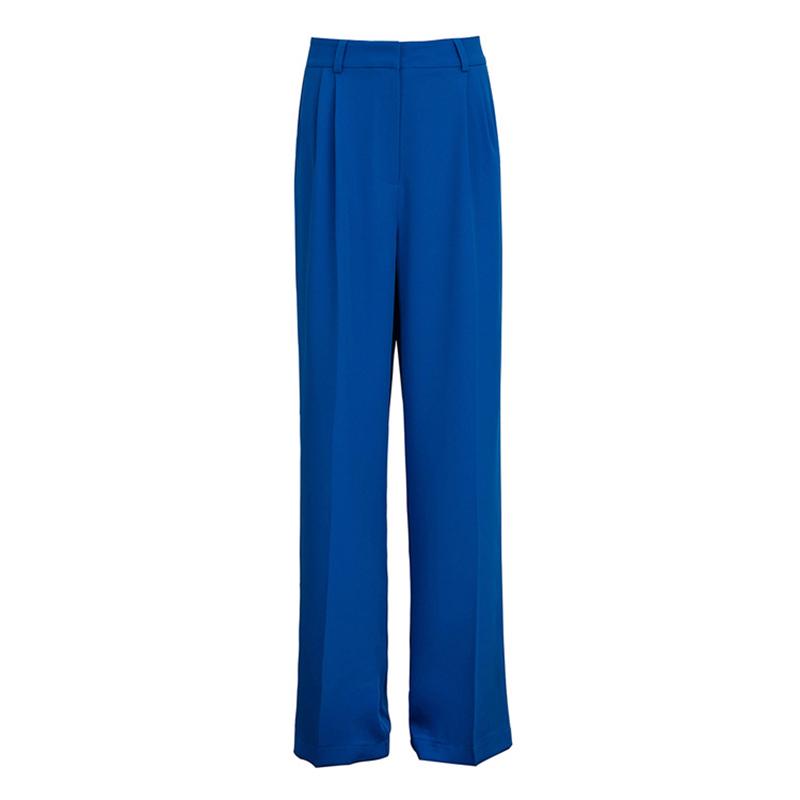 WTEMPO Blue Office Lady's Pants Loose Full Length Ladies Trousers Solid Casual High Waist Wide Leg Pants for Women