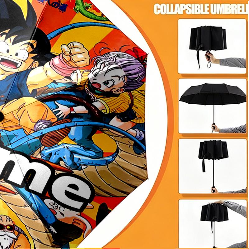 Custom Name Personalized DRAGON BALL Print Umbrella, Auto Open Close, 8‑Rib Sturdy Frame, Commute Camping Hiking Use, Birthday Gift