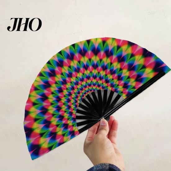 Folding Fan Sturdy Bone Exquisite Pattern Bright Color Performance Glow in The Dark Festival Party Supply Large Hand
