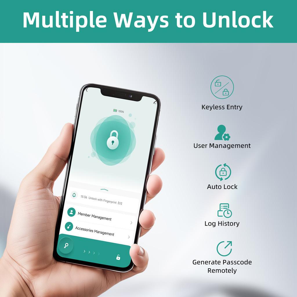 Auto Lock Home & Office Security Smart Handle Door Lock Fingerprint Bluetooth APP Control Electronic Anti-theft Lock