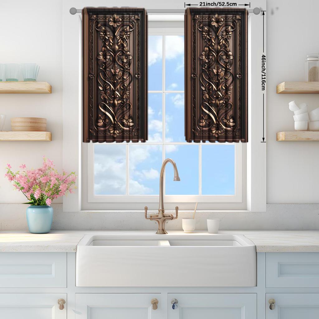 2pcs Classical Wood Carved Curtains   Sunshade and Privacy-protecting Pole-style Curtains
