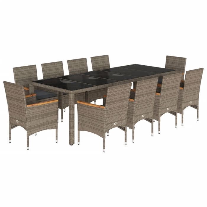 VidaXL Garden Dining Set and Cushions 11 Pcs Grey Rattan Glass 3278736