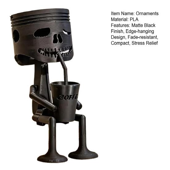 3D Printed Coffee Drinking Desk Sculpture Hanging Skull Ornament Matte Black Edge Design for Office Desks Coffee Corners Stress Relief Gift Decor