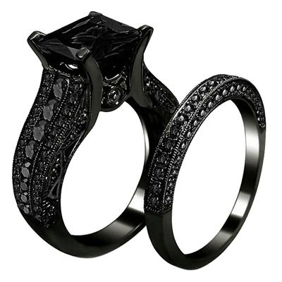 2 Teile/satz Frauen Quadratischen Zirkonia Fingerring Verlobung Hochzeit Schmuck