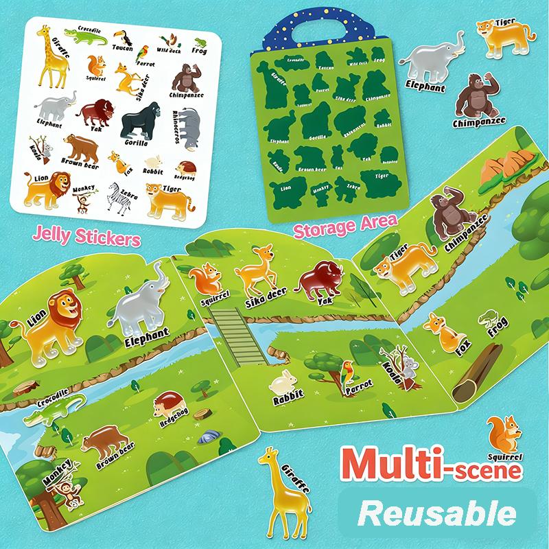 New Children Scene Stickers Book DIY Hand-on Puzzle Sticker Books Reusable Cartoon Animal Learning Cognition Toys for Kids Gift