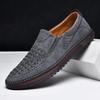 New 2026 Handmade Leather Men Shoes Design Fashion Sneakers Slip On Loafers Summer Mesh Breathable Casual Shoes Men Driving Flat