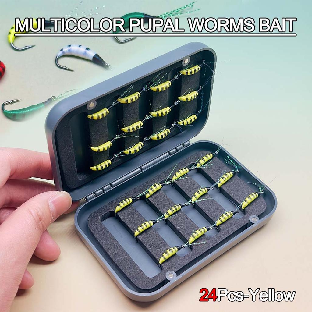 Zestaw 24 szt. Muchy do wędkarstwa muchowego Nimfy Przynęty Suche muchy Poczwarki Robaki Wielokolorowe Rozmiar przynęty #6 Na pstrąga/okonia/karpia