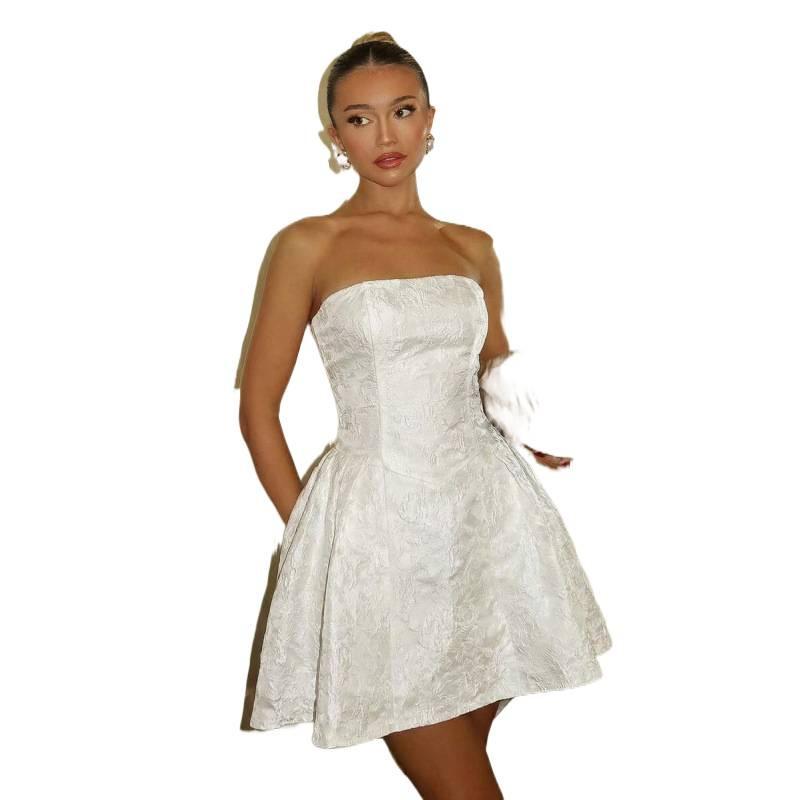 Europe, America 2026 summer pure desire sexy one-word collar romantic flower jacquard sleeveless dress women