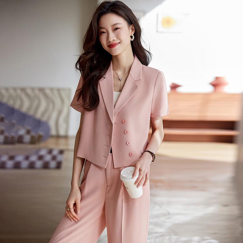Elegantes Sommer-Anzugset für Damen mit kurzen Ärmeln, professionell