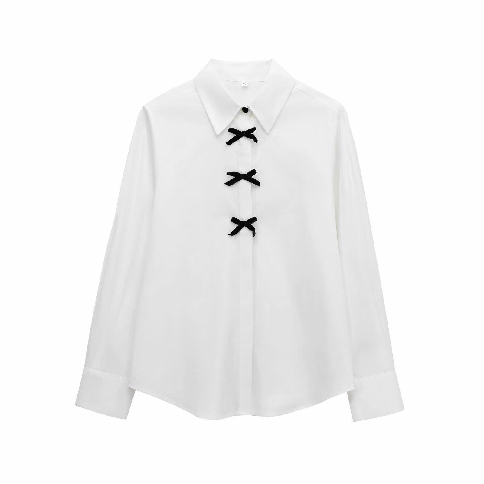 

Зимняя женская рубашка в горошек с бантом - Мода в европейском и американском стиле Small