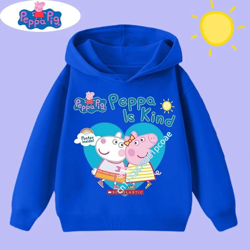 new children's clothing Children's hooded sweatshirt with Peppa Pig cartoon print - Boys' sports shirt for girls, casual top