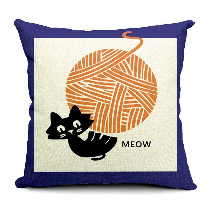 Cute Cartoon Cat Cushion Cover Cat Cotton Linen Pillow Case Sofa Decorative Pillowcase Home Accessories Animal Pillow Cover