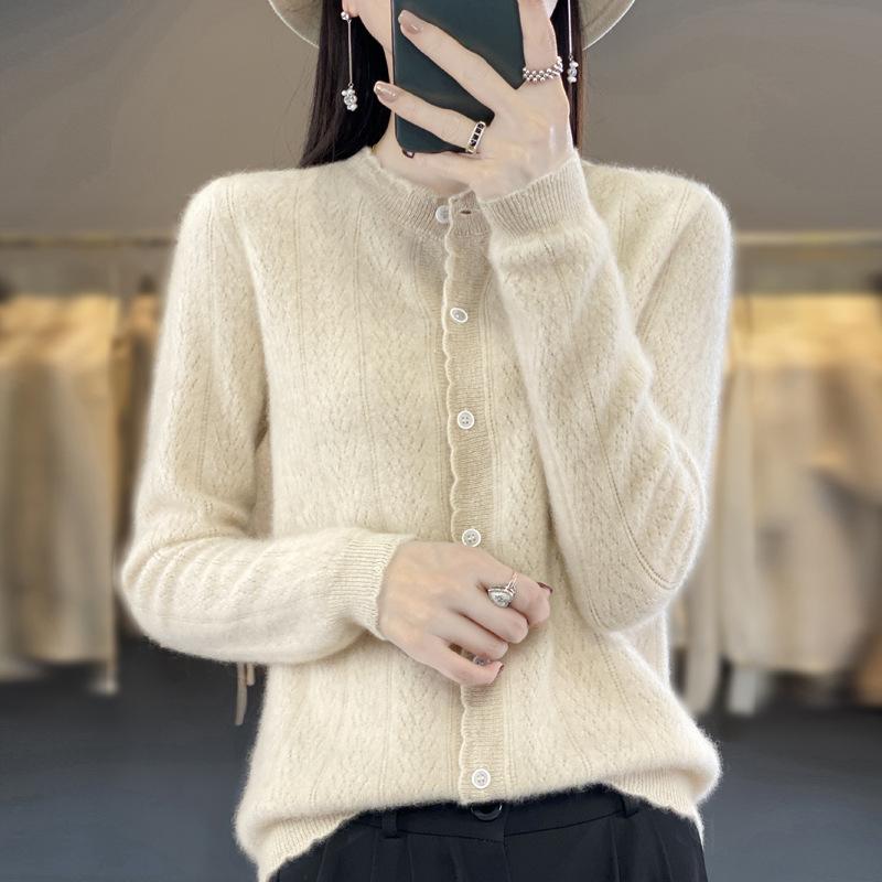 Nuovo Maglione Lavorato a Maglia Slimming Spiga di Grano alla Moda Autunnale e Invernale da Donna, Cardigan a Maniche Lunghe con Scollo Rotondo