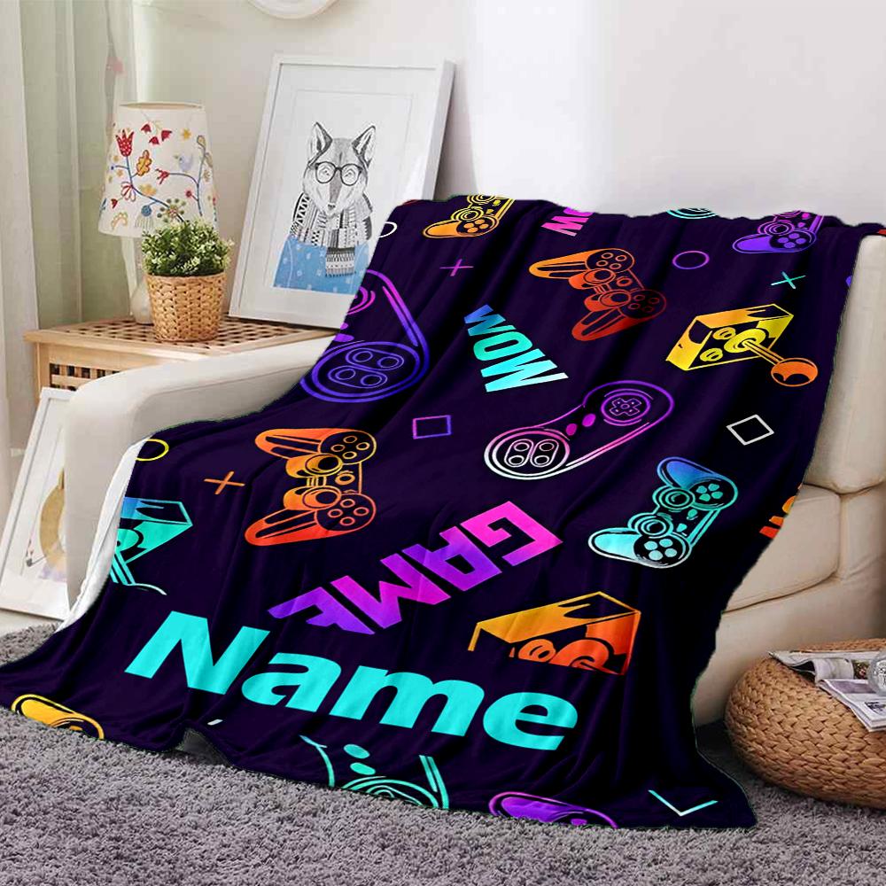 Custom Name Game Controller Theme Printed Blanket - Perfect for Couch, Bed, Travel & Outdoor Use | Machine Washable, Cozy & Durable.