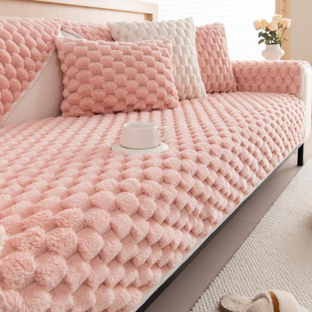 Diamond Jacquard Faux Fur Heavy Thicken Plush Anti-Alip Sofa Cover Couch Cover Corner Sofa Towes Seat Pad Home Protection Covers