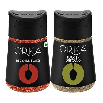 Orika Red Chilli Flakes 50g & Turkish Oregano Seasoning 22g Combo & Red Chilli Flakes Sprinkler | Ideal Seasoning For Pizza, Pasta, Garlic Bread