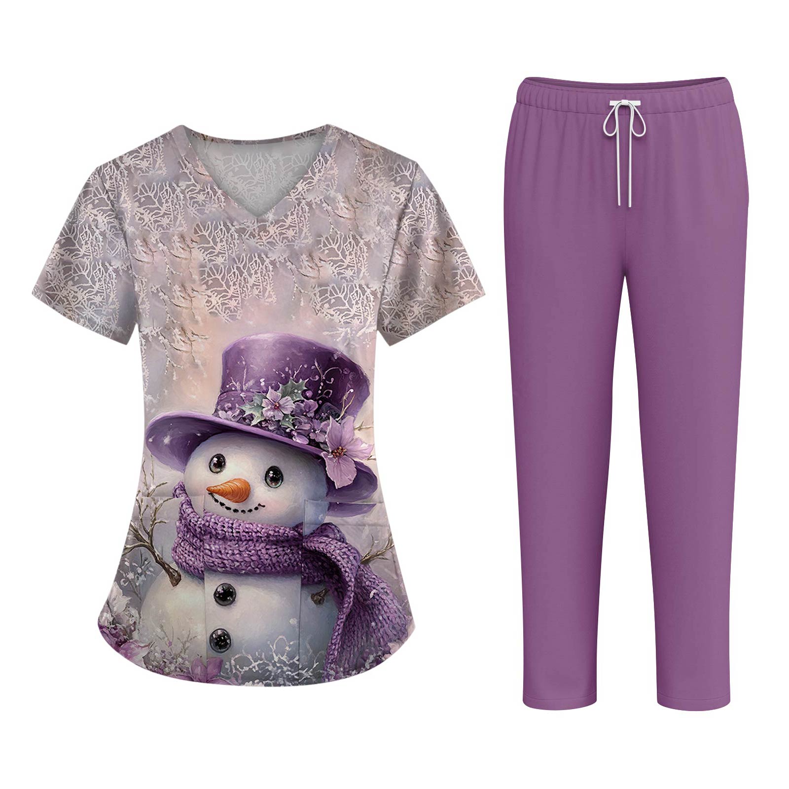 

Women s Fashion Print Short Sleeve V Neck Pattern Tops Pocket Working Set M