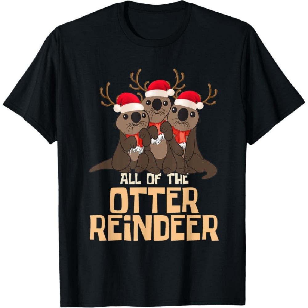 

Вся рождественская забавная милая футболка с выдрой-оленем XXXXXL чёрный