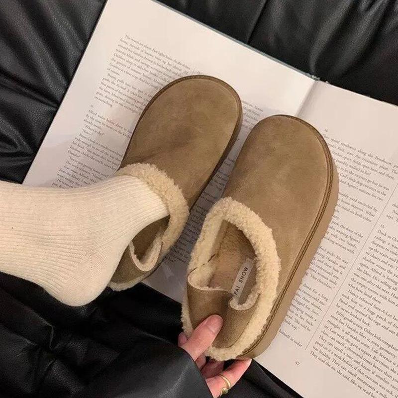 Fur Platform Women Snow Boots Suede Short Plush Designer Casual Flats Cotton Shoes 2025 Trend Warm Cozy Winter Botas De Mujer