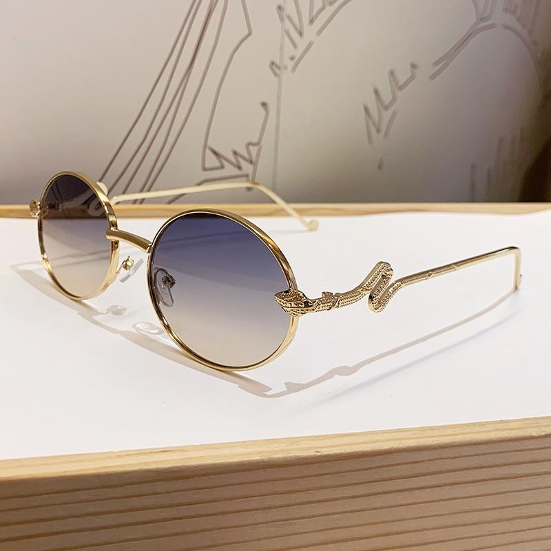 Small Oval Women Sunglasses for Men Metal Frame Ins Personality Trendy Snake Design Versatile Men Casual Sun Glasses UV400 Gafas