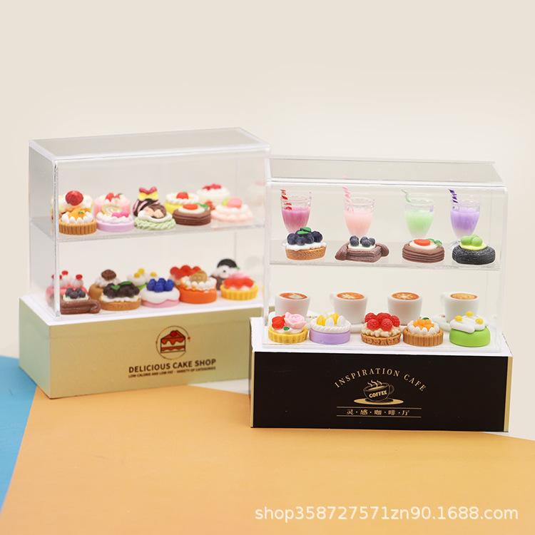 Simulation Mini Doll House Acrylic Cake Cabinet Dessert Rack Doll House Ornament Play House Children'S Toy Model