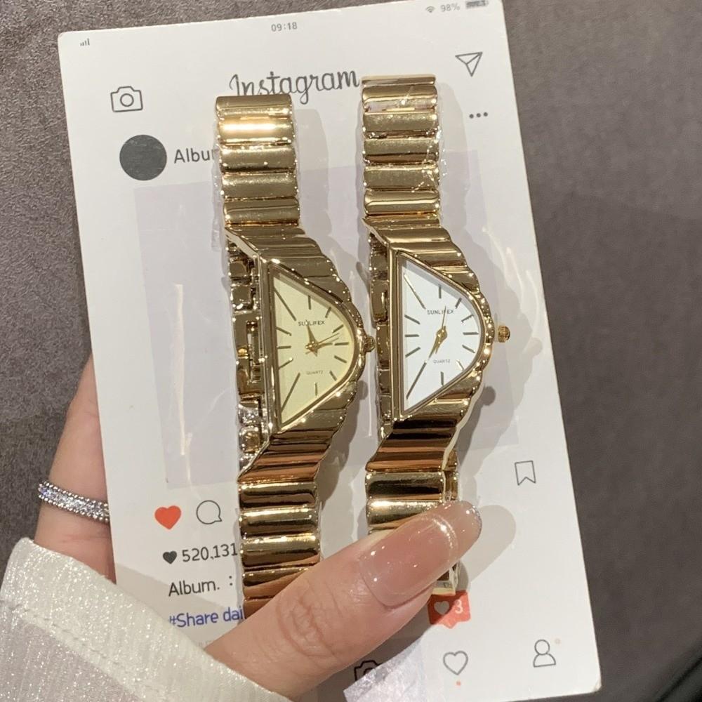 Irregular Niche Women's Watch Gold Chain Elegant Luxury Ladies' Wristwatch Fashion Jewelry Half-Moon Dial Quartz Watch Wedding