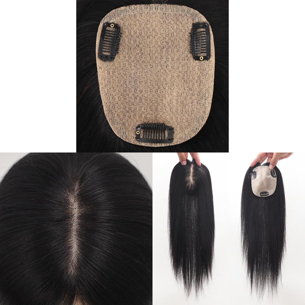 10 Zoll Dunkelbrauner Clip-in Echthaar Kronen-Topper, Seidenbasis Haar-Topper Mit Natürlichem Kopfhauteffekt Für Frauen