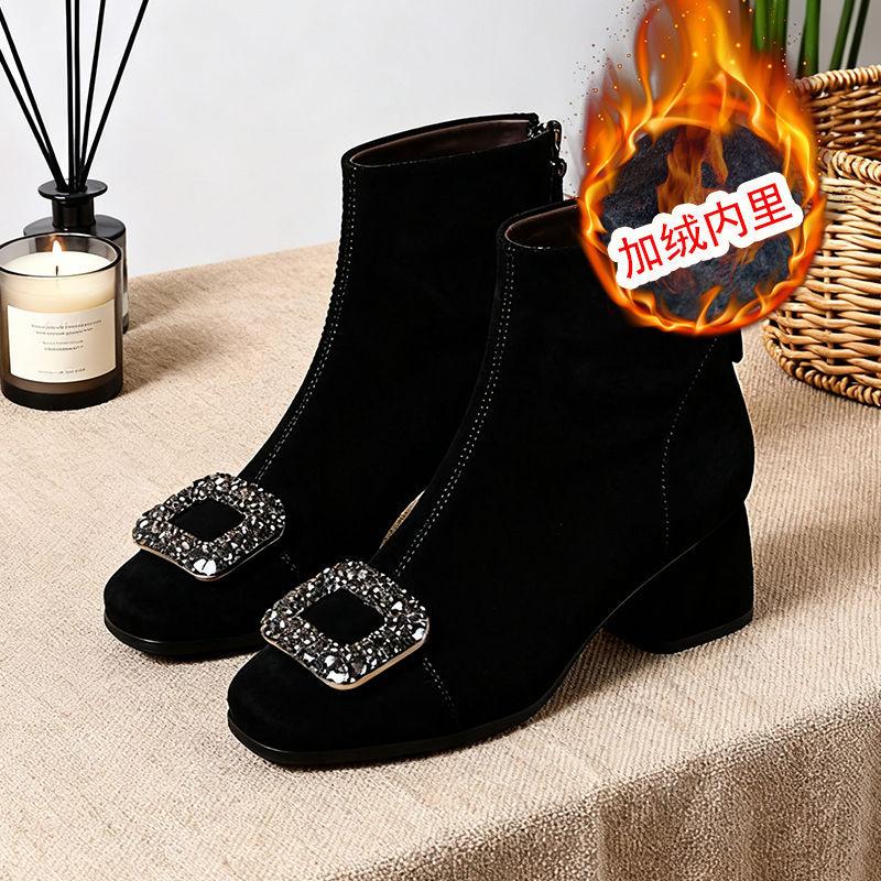 

Осень и зима новые матовые маленькие короткие ботинки женские толстый каблук женские ботинки тонкие ботинки замшевые ботинки Мартин женские 40 чёрный